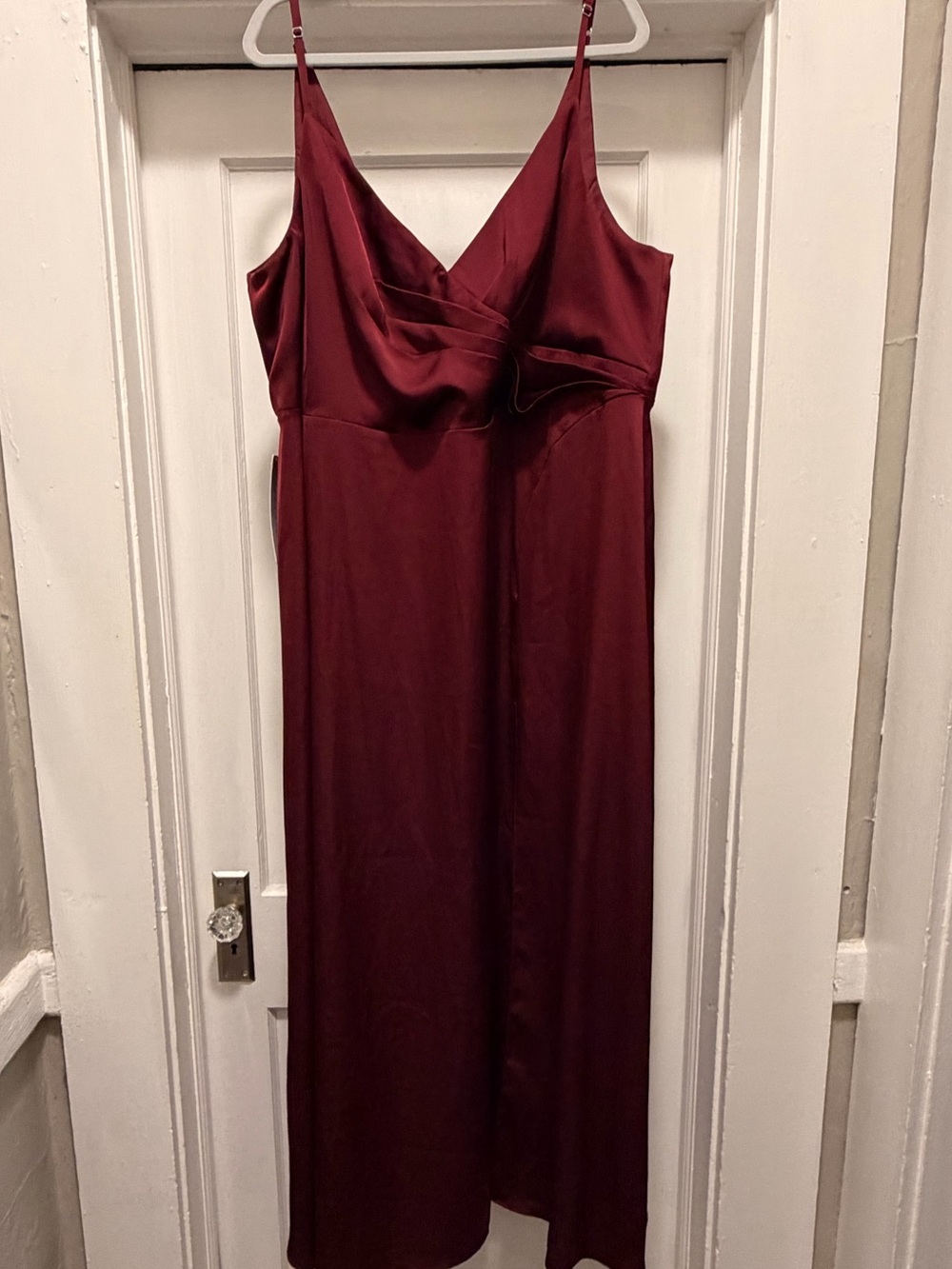 Azazie Delilah in color Cabernet stretch Satin A-line  Dress
